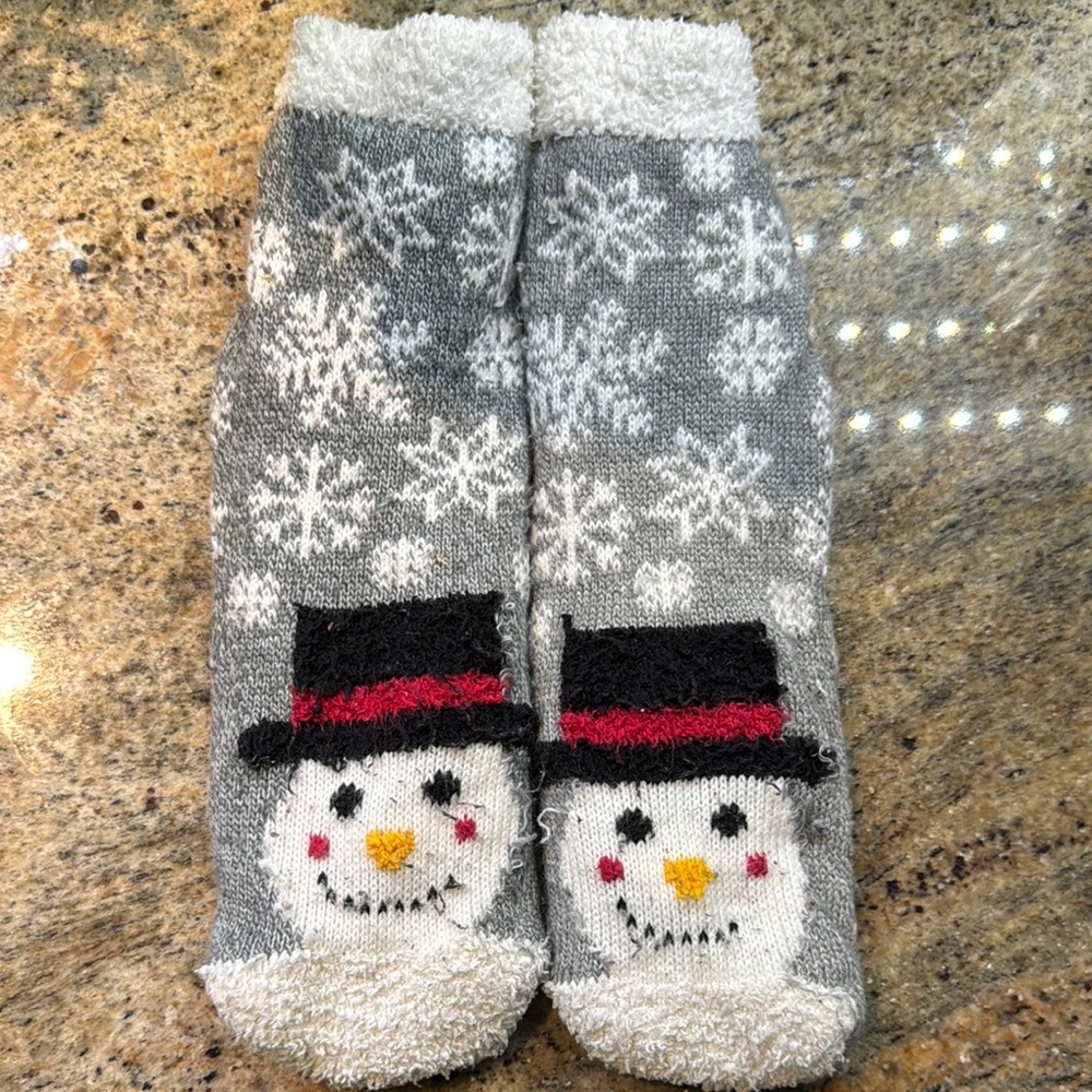 Gray Snowman Fuzzy Socks